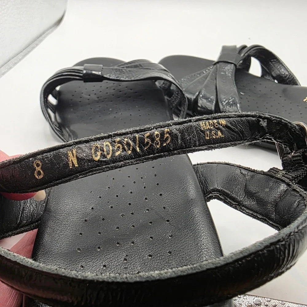 SAS Tripad Comfort Black Patent Leather Wedge Sandals Womens 8 N Made in USA